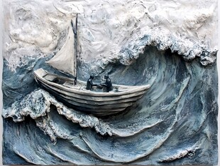 海上孤舟勇斗汹涌波涛