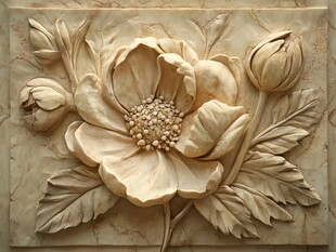 浮雕牡丹花朵精美艺术作品