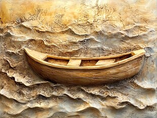 木舟浮于波涛浮雕艺术