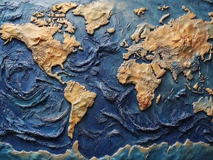 立体世界地图展示地理风貌