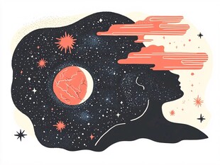 梦幻星空下的侧脸剪影