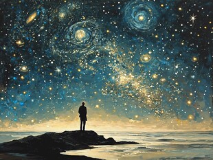 人立海边仰望璀璨星河