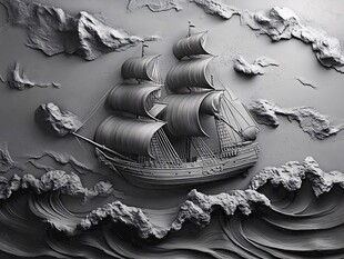 立体浮雕风的远洋帆船