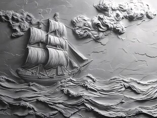 海上帆船浮雕艺术作品
