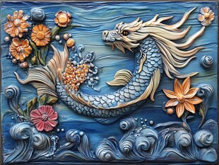 海中游龙花卉浮雕艺术