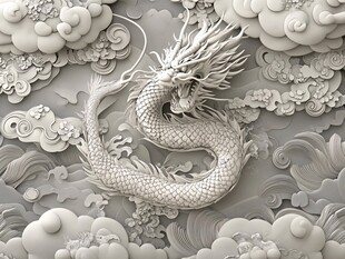 中式浮雕龙 云浪环绕图