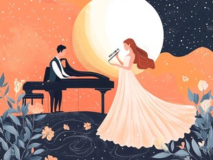 月下琴笛合奏浪漫场景