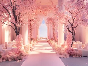 粉色梦幻樱花主题婚礼场景