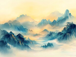 水墨山水间 云雾绕山峦