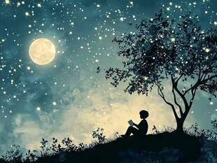 月夜下的静谧阅读时光