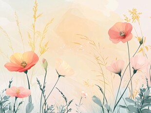 梦幻虞美人花卉水彩画