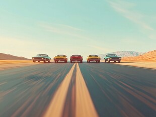 公路上的复古汽车队列