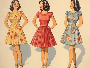 复古风格花卉连衣裙展示