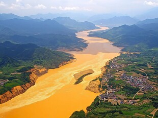 壮丽黄河山水田园风光