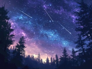 森林夜空下的绚烂流星