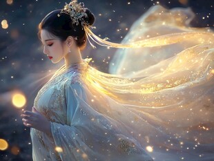 古风仙姿女子披金纱飘逸