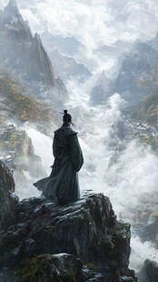 侠客立于山巅俯瞰云海