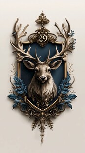 鹿头盾牌徽章艺术插画