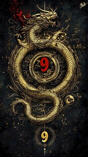 金色祥龙环绕数字9图案