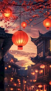 古巷灯笼映黄昏中式美景