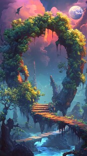 梦幻奇幻森林中的神秘步道