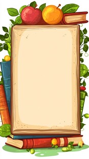 书本环绕的空白复古画框