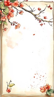 古风花卉边框插画背景图