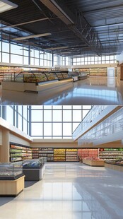 现代宽敞超市内部空间展示