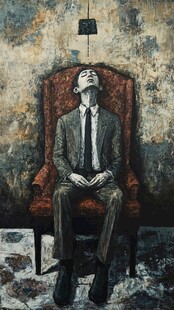 孤独男人静坐于复古椅上