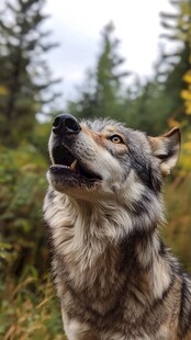 仰头嚎叫的森林灰狼