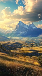 壮丽山景下的梦幻草原风光