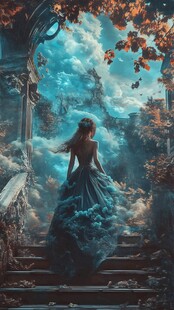 梦幻少女漫步奇幻云雾阶梯