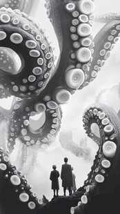 巨章鱼下的神秘人物身影