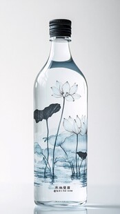 水墨荷花风透明酒瓶设计