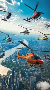 群机翱翔于城市天际