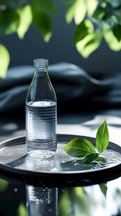 透明水瓶与绿叶静物之美