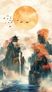 秋景山水间的古韵风光