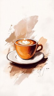 艺术风拿铁咖啡插画