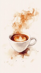 水彩绘就的精致拉花咖啡