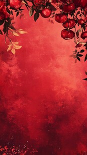 红底枝头苹果装饰背景图