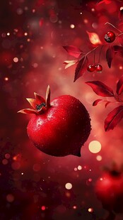 梦幻红石榴与飘落叶片
