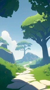 梦幻绿野中的石板小径