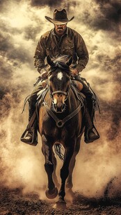 西部牛仔策马奔腾图