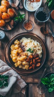 美味家常餐摆放在木桌上