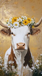 头戴花环的美丽奶牛