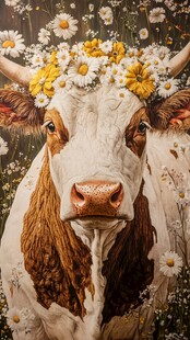 头戴花环的美丽奶牛