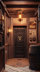 复古木质风格的神秘门廊