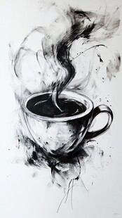 黑白水墨风咖啡杯绘画
