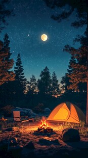 月夜下的静谧露营场景