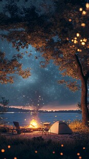 湖畔星空下的惬意露营